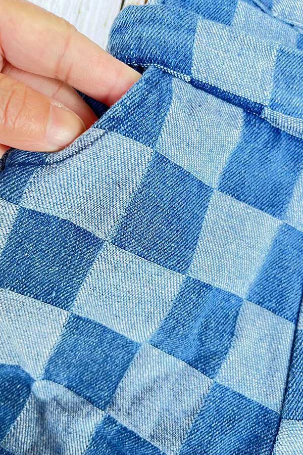 Denim blue checkered one piece overall girls jumpsuit 251267M