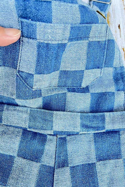 Denim blue checkered one piece overall girls jumpsuit 251267M