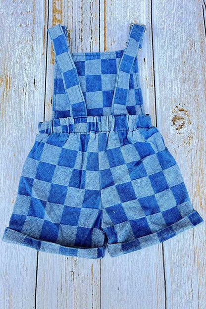 Denim blue checkered one piece overall girls jumpsuit 251267M