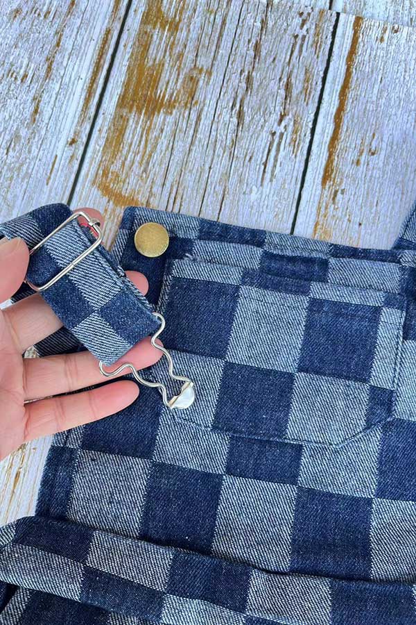 Navy blue checkered denim one piece overall girls jumpsuit 251268M