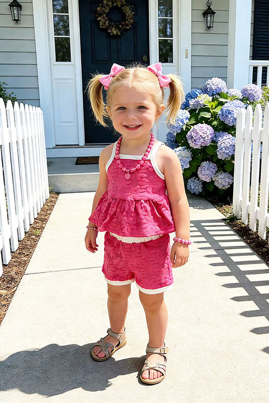 Floral printed velvet baby doll top & shorts 2pc girls sets 251271M