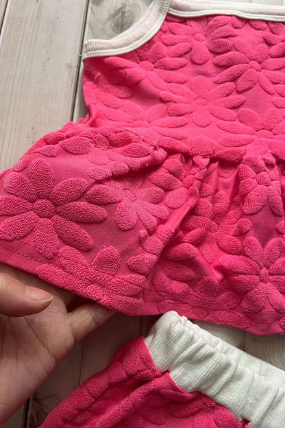 Floral printed velvet baby doll top & shorts 2pc girls sets 251271M