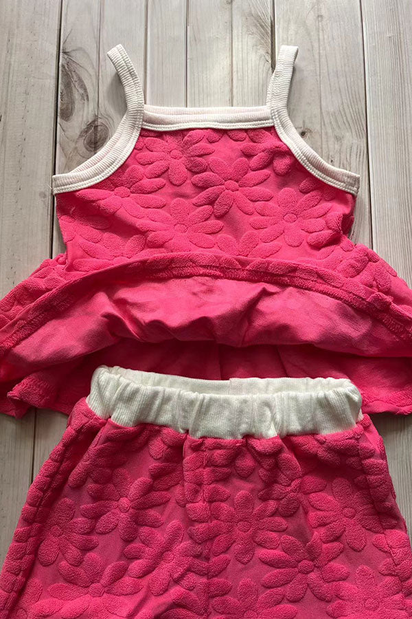 Floral printed velvet baby doll top & shorts 2pc girls sets 251271M