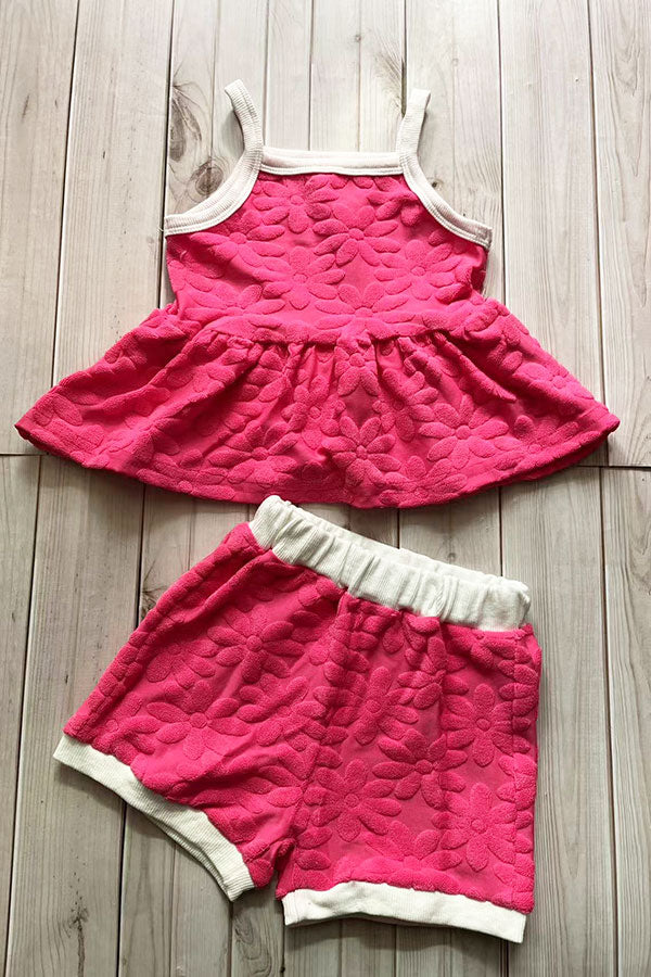 Floral printed velvet baby doll top & shorts 2pc girls sets 251271M