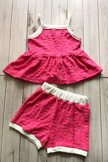 Floral printed velvet baby doll top & shorts 2pc girls sets 251271M