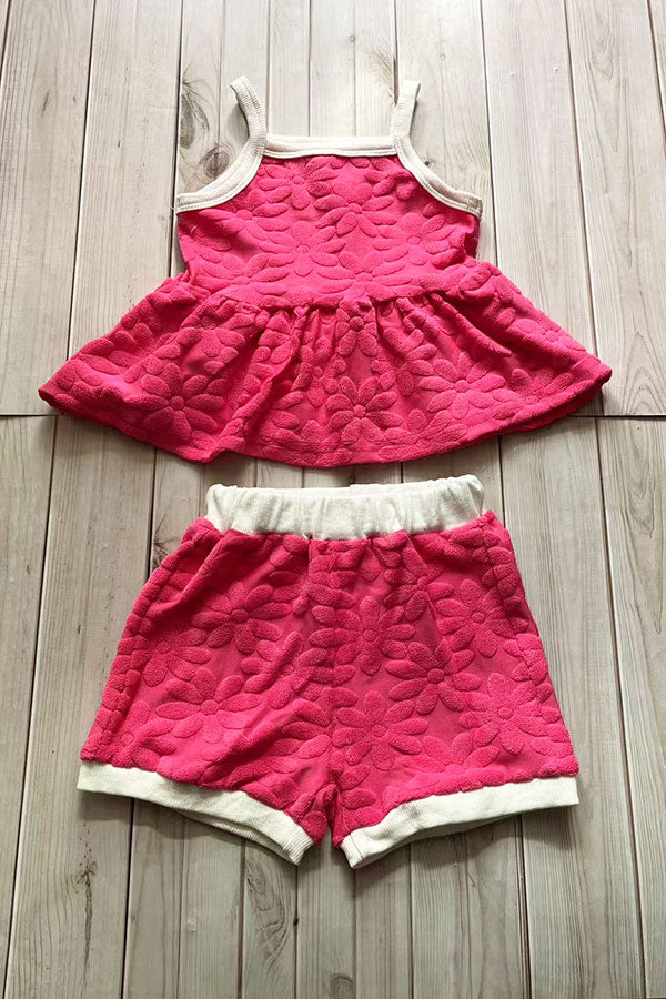 Floral printed velvet baby doll top & shorts 2pc girls sets 251271M