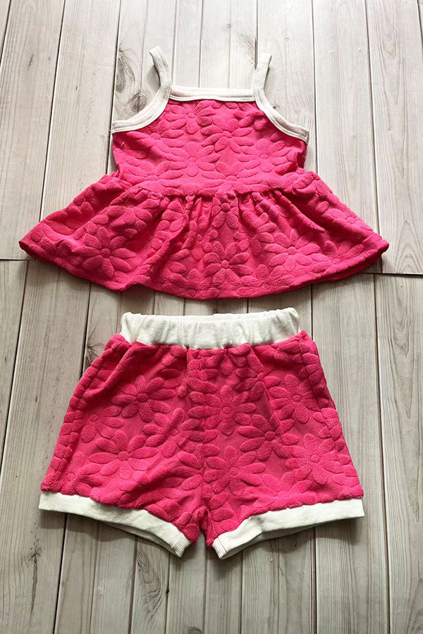 Floral printed velvet baby doll top & shorts 2pc girls sets 251271M