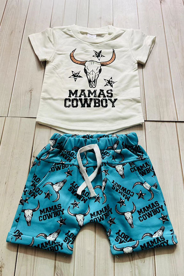 MAMA'S COWBOY & bull skull infant baby boy clothing set 251272M