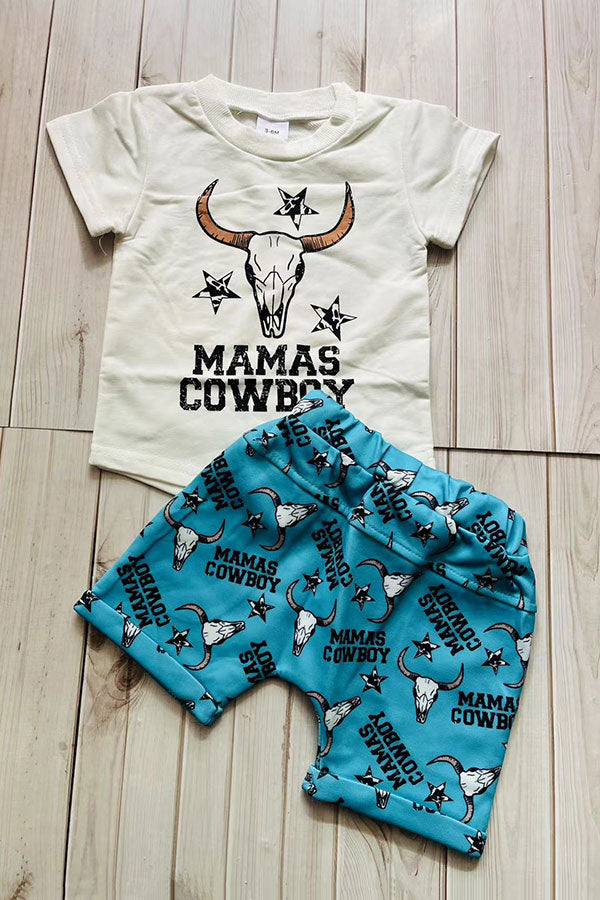 MAMA'S COWBOY & bull skull infant baby boy clothing set 251272M