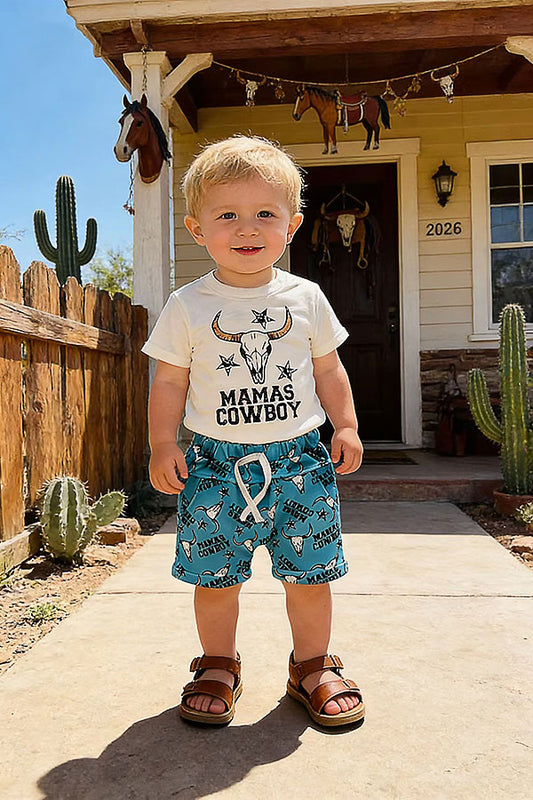 MAMA'S COWBOY & bull skull infant baby boy clothing set 251272M