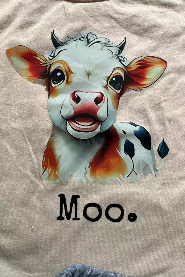 Cow & MOO printed short sleeve top & grey shorts 2pc boy set 251273M