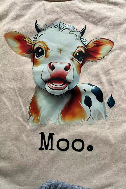 Cow & MOO printed short sleeve top & grey shorts 2pc boy set 251273M