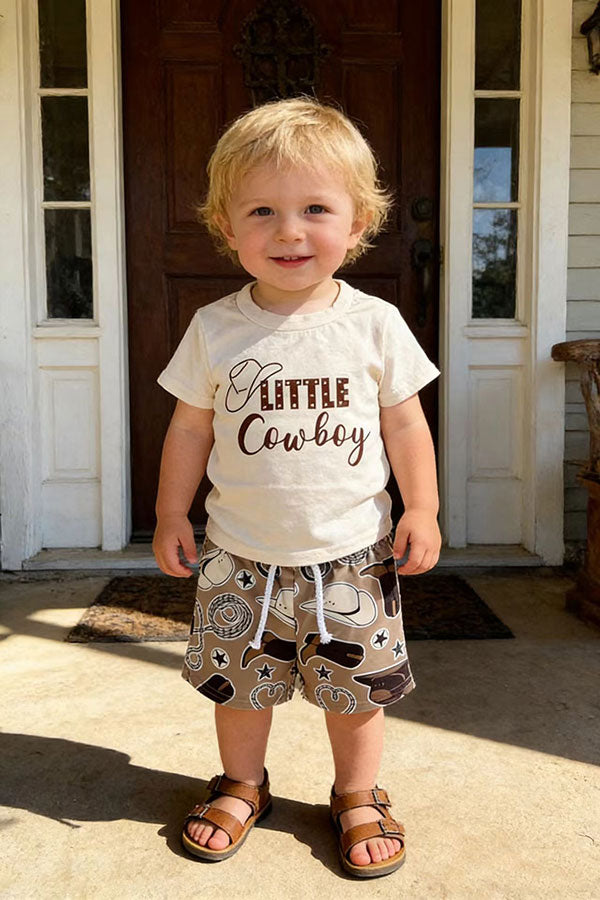 Western LITTLE COWBOY beige top & shorts 2pc boy sets 251274M