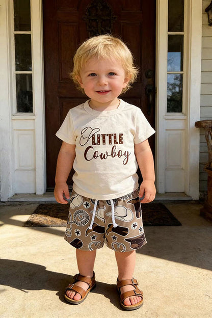 Western LITTLE COWBOY beige top & shorts 2pc boy sets 251274M