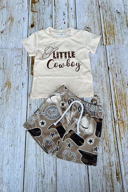 Western LITTLE COWBOY beige top & shorts 2pc boy sets 251274M