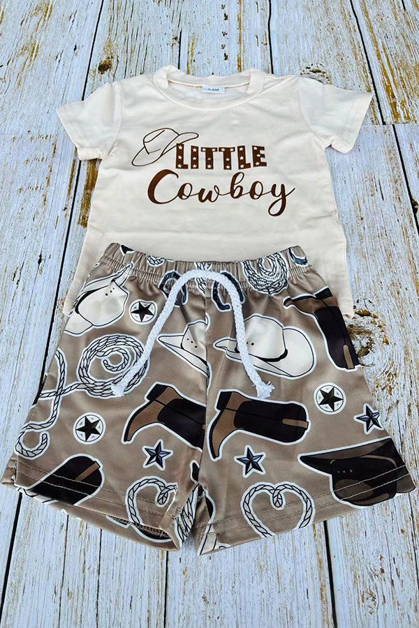Western LITTLE COWBOY beige top & shorts 2pc boy sets 251274M