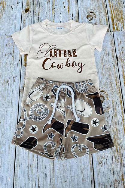 Western LITTLE COWBOY beige top & shorts 2pc boy sets 251274M