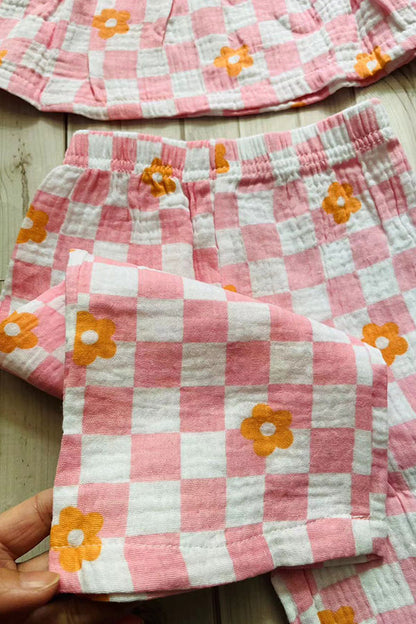 Flower gauze shirred top & wide leg pant 2pc girls set 251275M