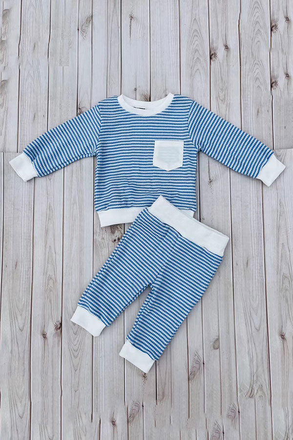 Blue knitted fabric long sleeve top & pant 2pc boy's set 251278M
