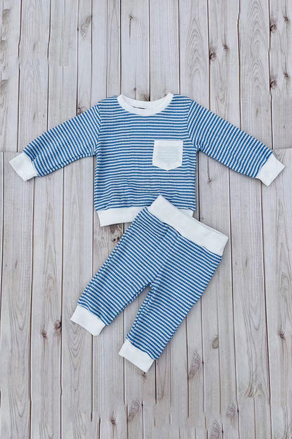 Blue knitted fabric long sleeve top & pant 2pc boy's set 251278M
