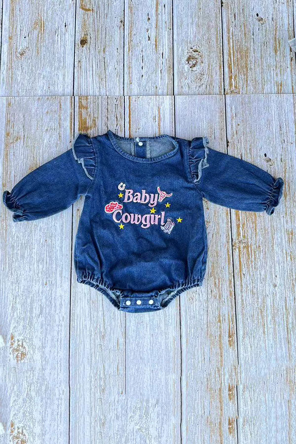 Western Baby Cowgirl embroidery long sleeve denim baby romper 251279M