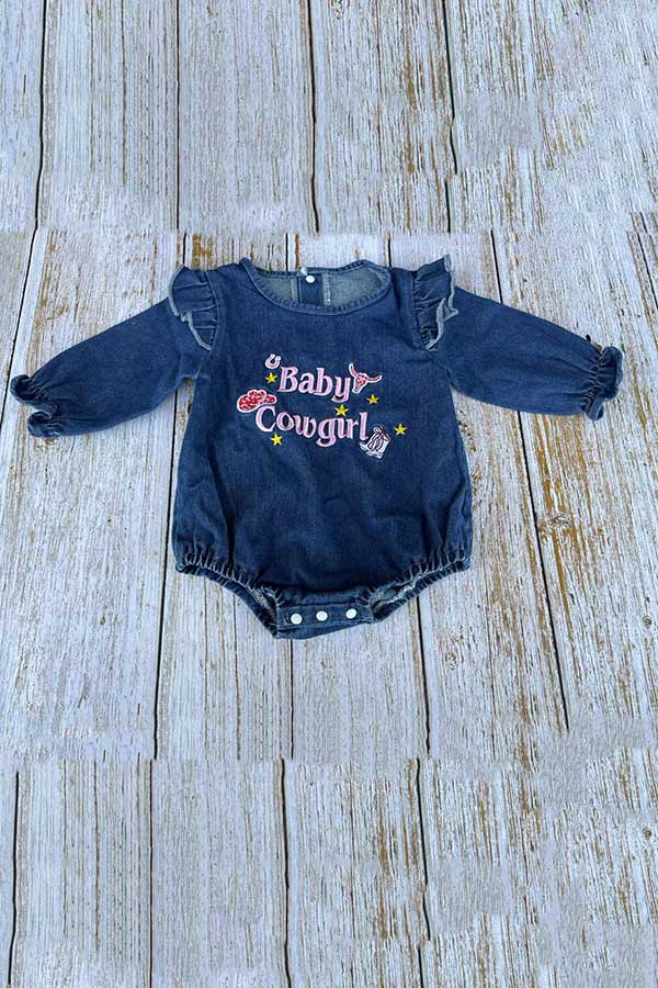 Western Baby Cowgirl embroidery long sleeve denim baby romper 251279M
