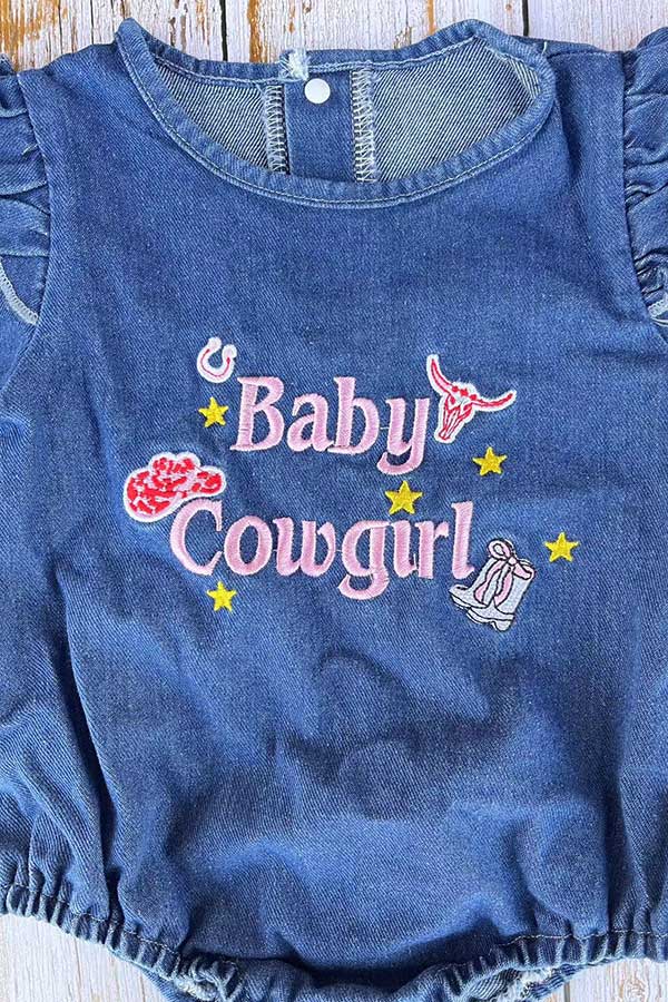Western Baby Cowgirl embroidery long sleeve denim baby romper 251279M
