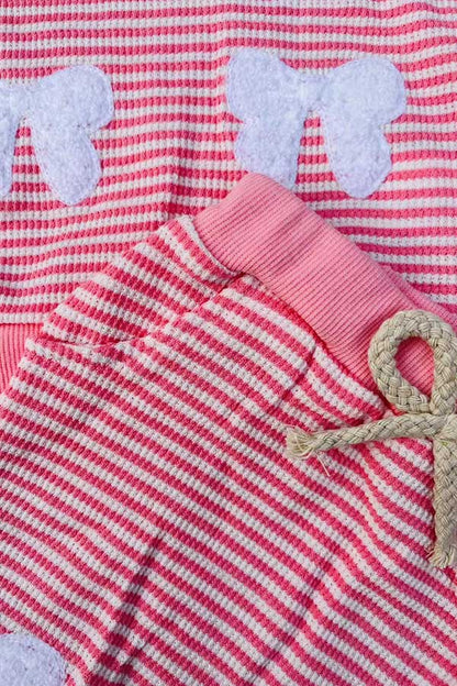 Pink knitted long sleeve top & white bow 2pc girls sets 251281M