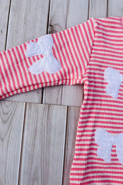 Pink knitted long sleeve top & white bow 2pc girls sets 251281M