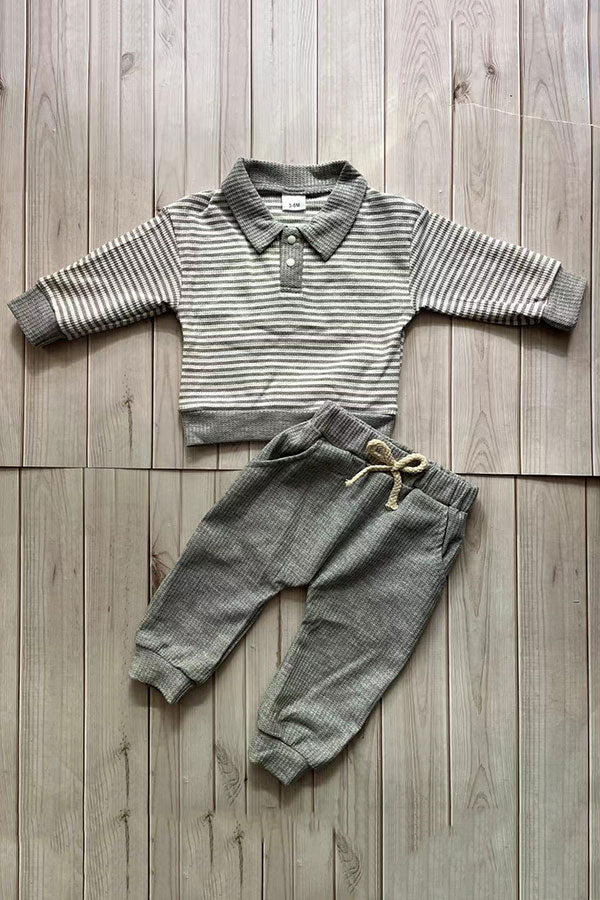 Grey knitted fabric long sleeve top & pant 2pc boy's set 251282M