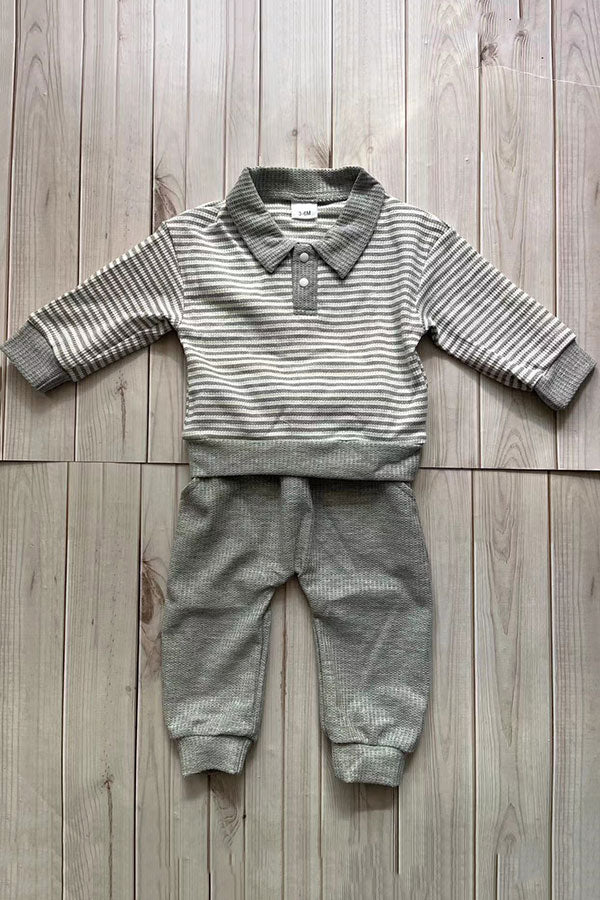 Grey knitted fabric long sleeve top & pant 2pc boy's set 251282M