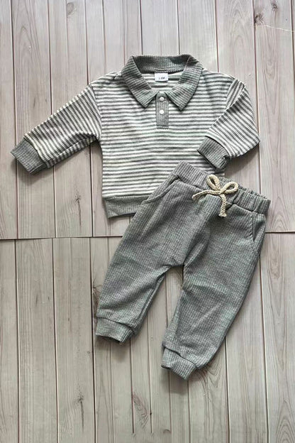 Grey knitted fabric long sleeve top & pant 2pc boy's set 251282M