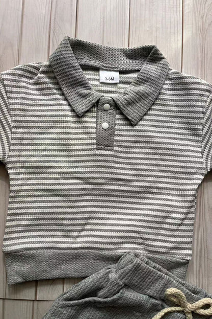 Grey knitted fabric long sleeve top & pant 2pc boy's set 251282M