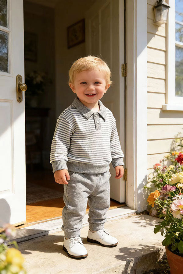 Grey knitted fabric long sleeve top & pant 2pc boy's set 251282M