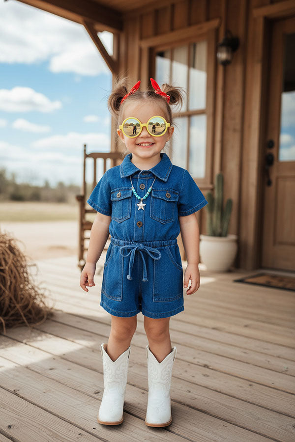 Dneim fabric short sleeve one piece girls overall jumpsuit 251284M