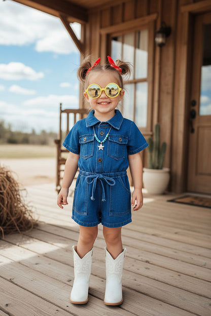 Dneim fabric short sleeve one piece girls overall jumpsuit 251284M