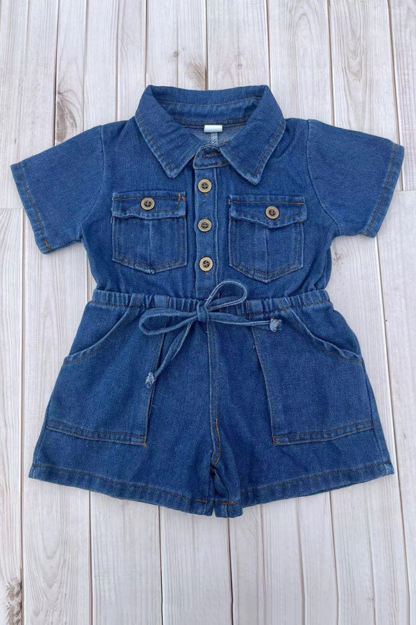 Dneim fabric short sleeve one piece girls overall jumpsuit 251284M