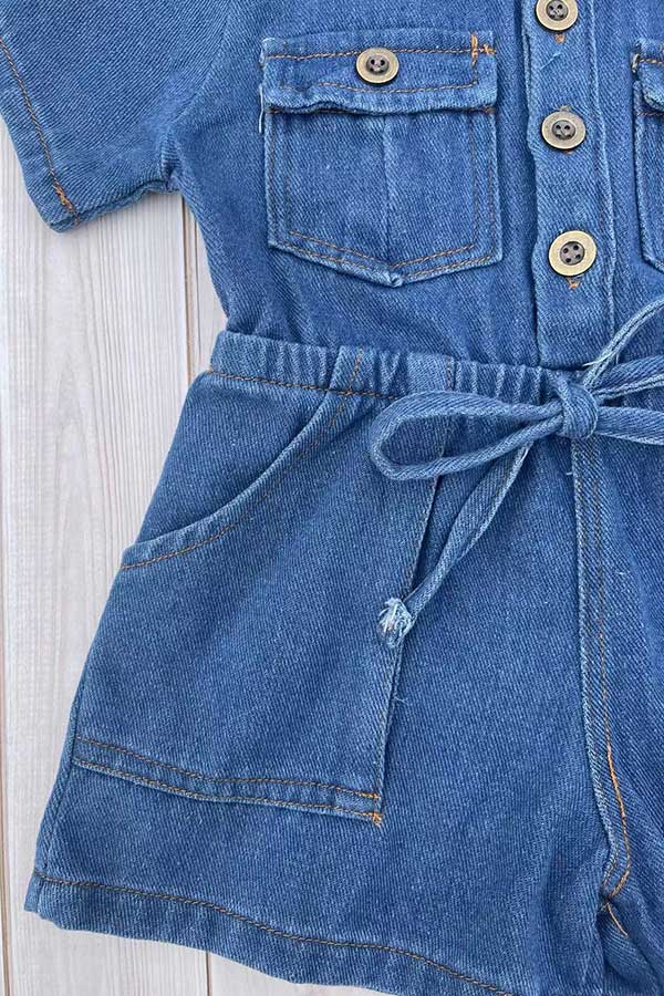 Dneim fabric short sleeve one piece girls overall jumpsuit 251284M