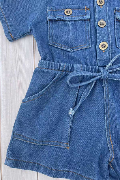 Dneim fabric short sleeve one piece girls overall jumpsuit 251284M