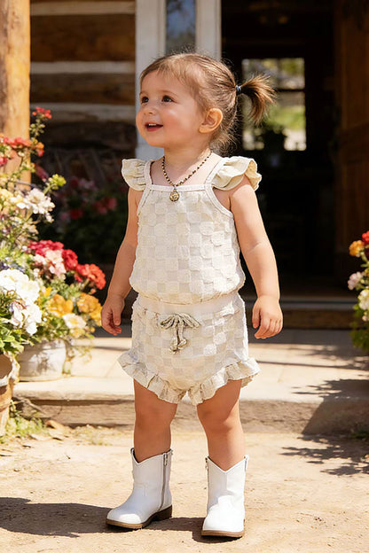 Cream cap sleeve romper & bloomer 2pc infant baby sets 251287M