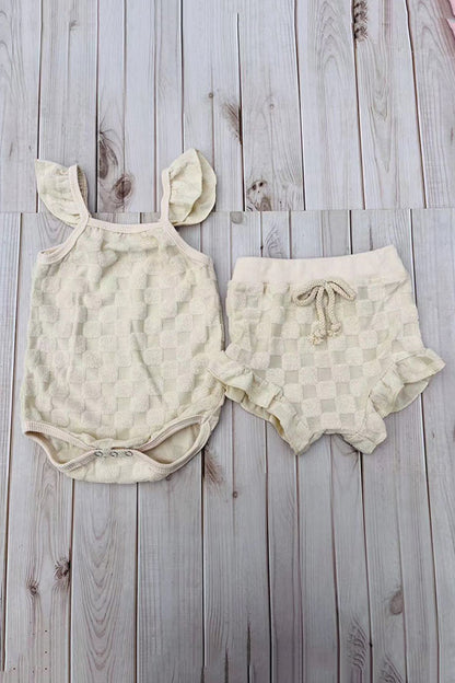 Cream cap sleeve romper & bloomer 2pc infant baby sets 251287M
