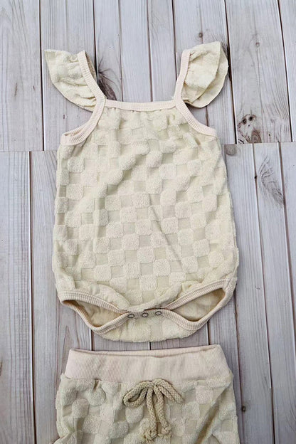 Cream cap sleeve romper & bloomer 2pc infant baby sets 251287M