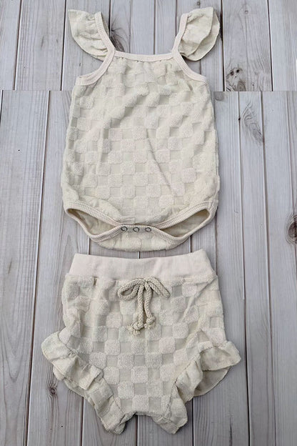Cream cap sleeve romper & bloomer 2pc infant baby sets 251287M