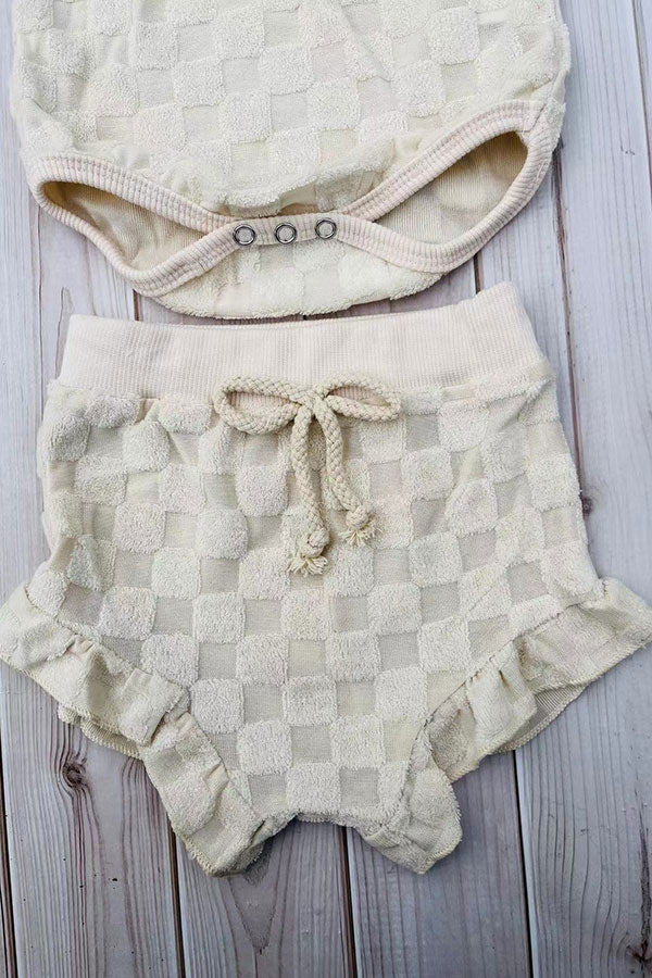 Cream cap sleeve romper & bloomer 2pc infant baby sets 251287M