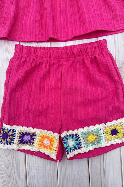 Knitted trim & Pink short sleeve top & shorts 2pc girls set 251290M