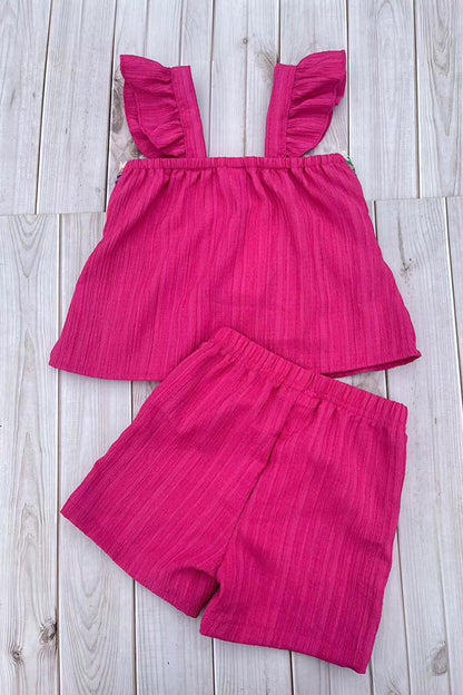 Knitted trim & Pink short sleeve top & shorts 2pc girls set 251290M