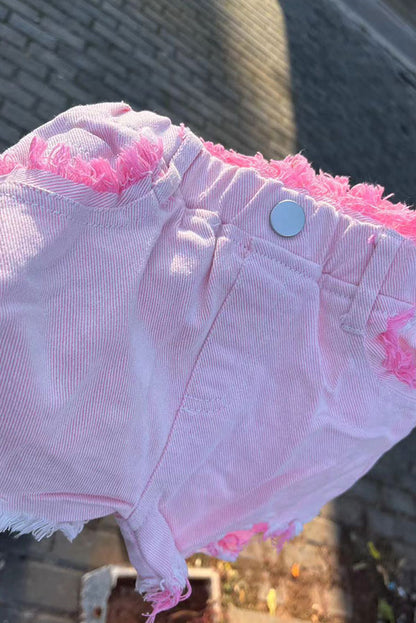 Casual girls pink distressed ripped denim shorts 251298M