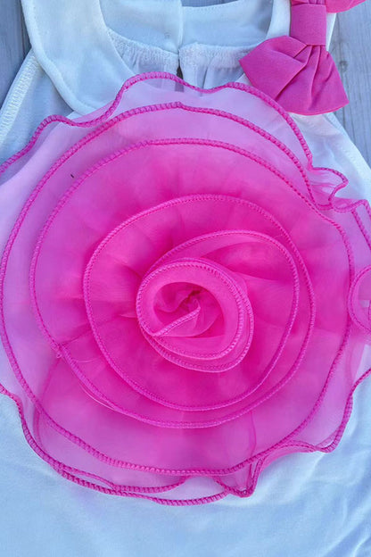 Chest rosette halter top & pink shorts 2pc girls set 251300M