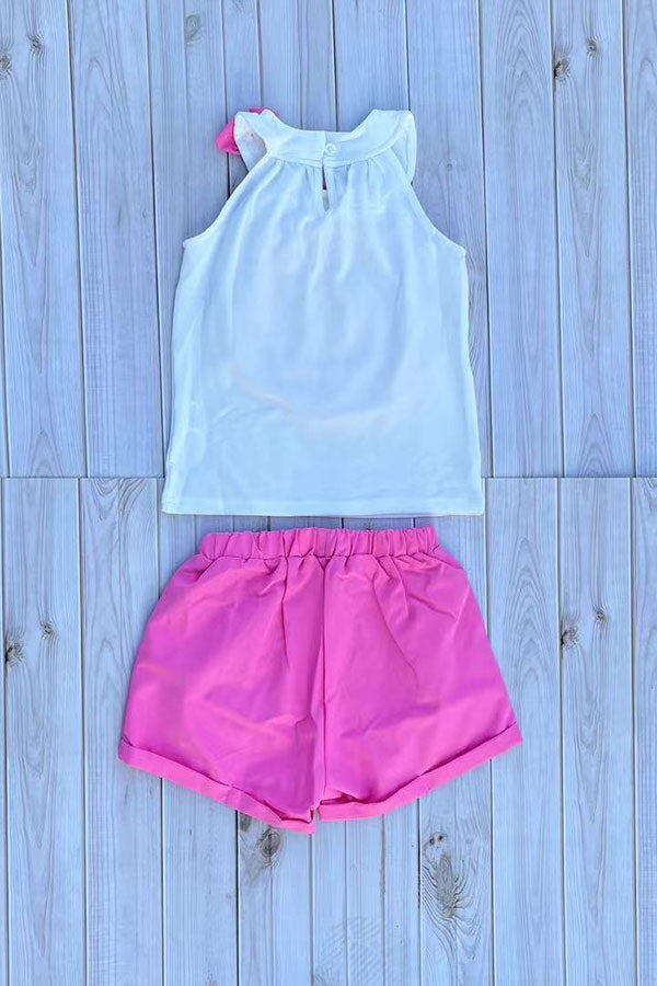 Chest rosette halter top & pink shorts 2pc girls set 251300M