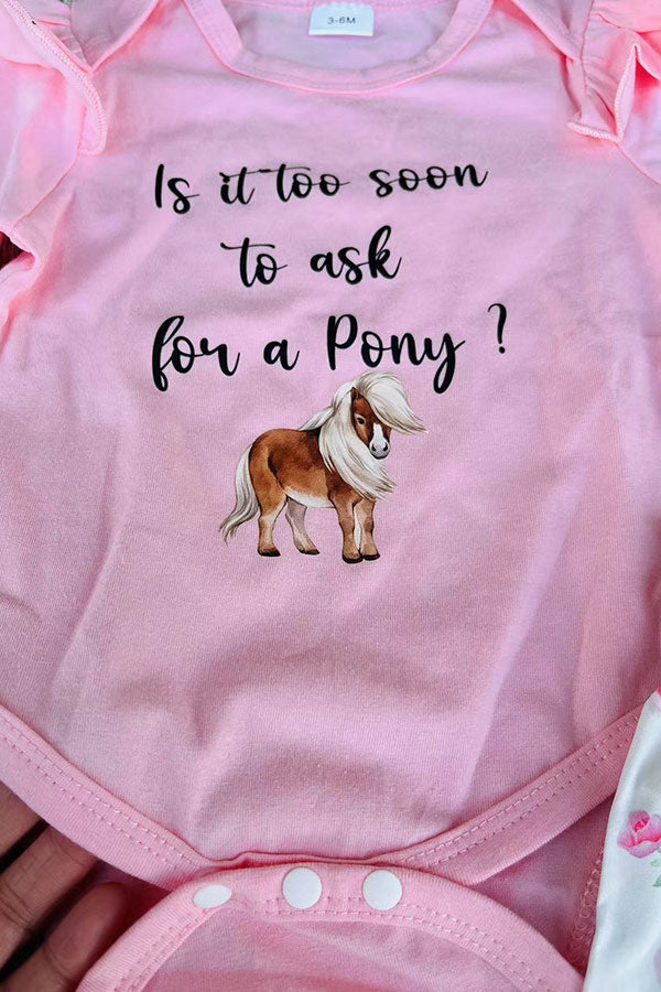 Pony pink long sleeve romper & pant 3pc baby girls sets w/headband 251302M